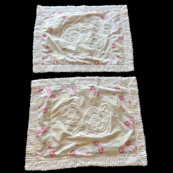 Rachael Ashwell Treasures Set Of Two Rose Floral Chenille Pillow Shams Set Of 2 - Picture 1 of 5
